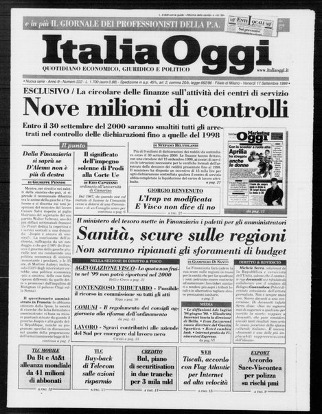 Italia oggi : quotidiano di economia finanza e politica